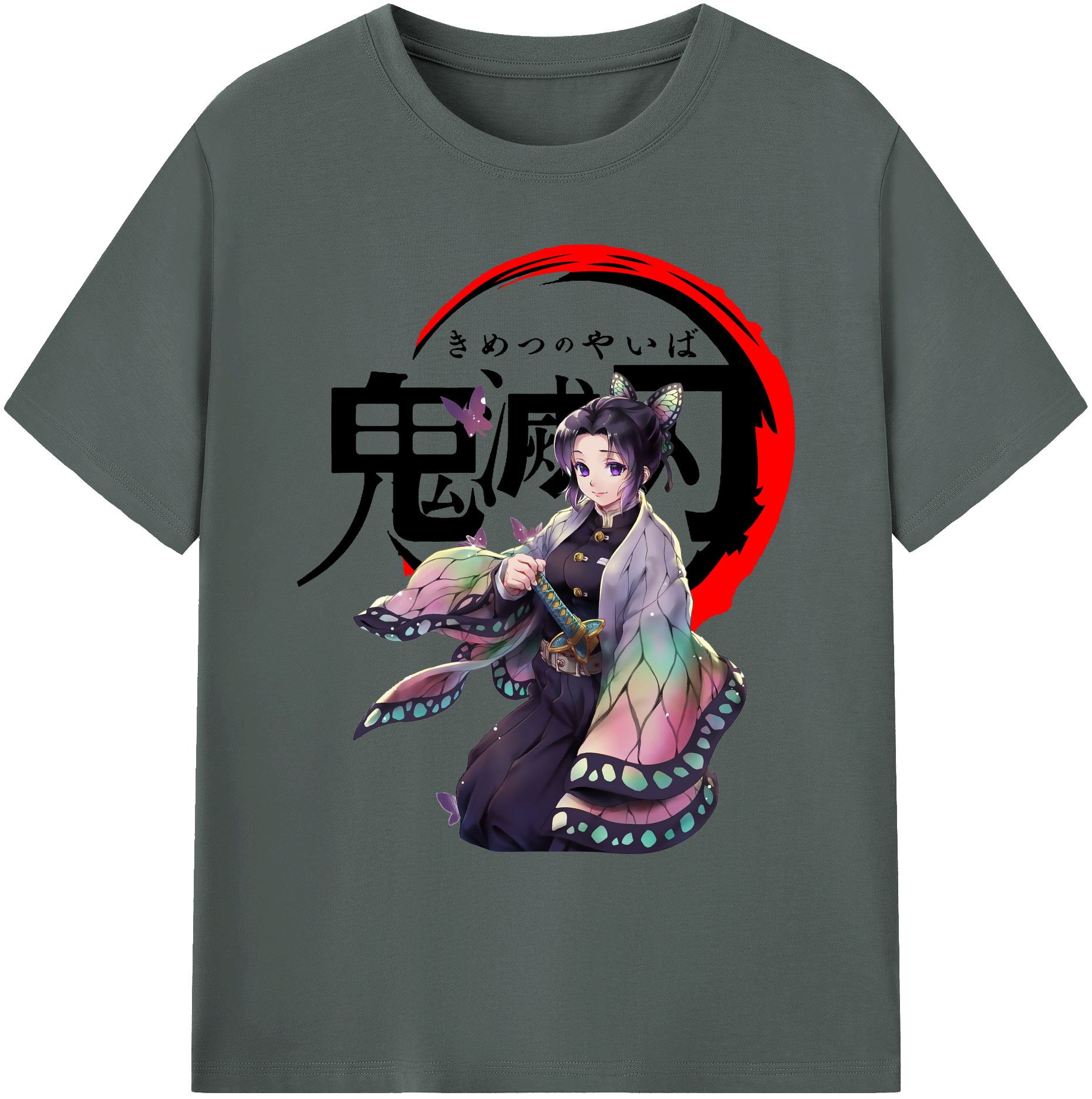 （画像用） 鬼滅の刃（きめつのやいば）蟲柱-胡蝶 しのぶ／こちょう しのぶ Kochou Shinobu 綿100％ メンズ半袖Tシャツ｜肌触りやわらか＆通気性